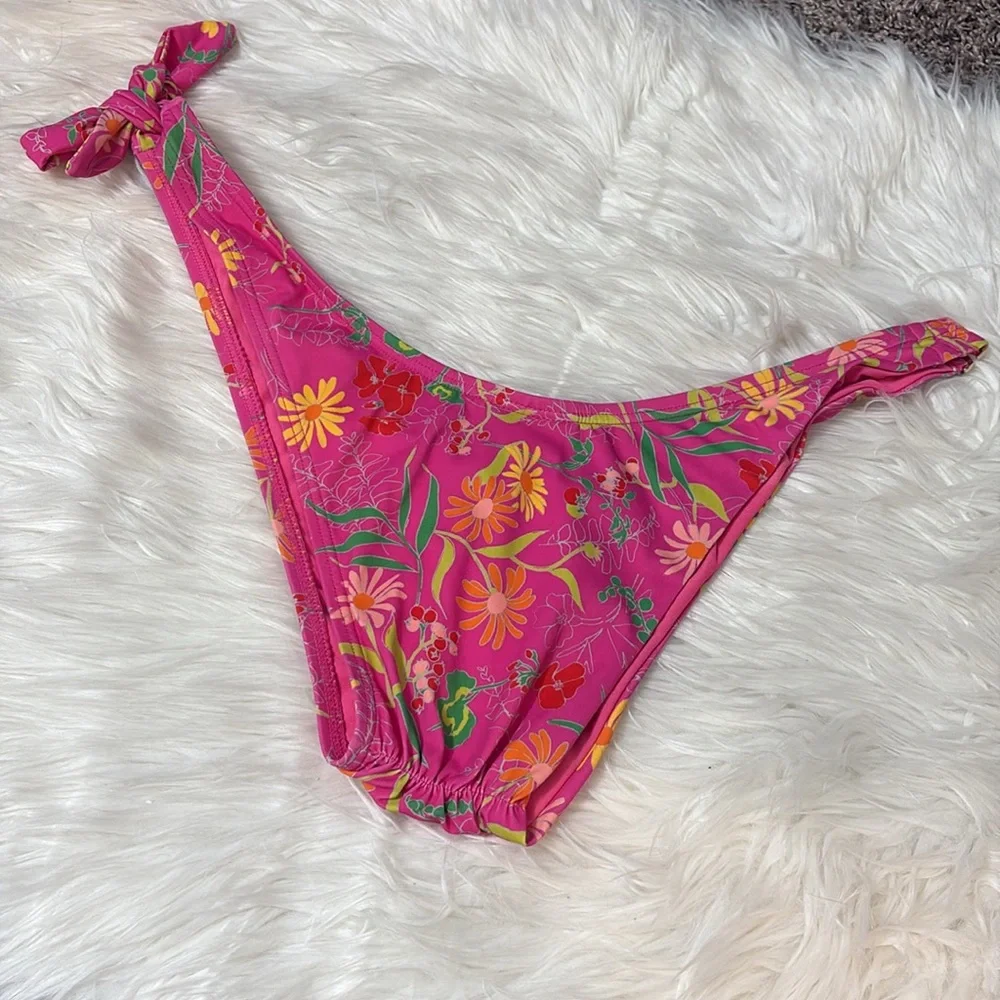 Kate Spade Pink Flash Bikini Swim Bottoms Floral Print Side Buckle Side Tie